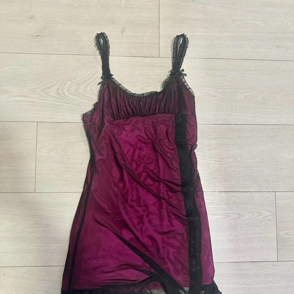 Current Mood Burgundy Slip with Black Lace Trim